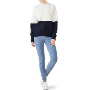 Tory Burch Sport Sweater Rib Knit Colorblock Pullover White Blue Women's Size XS